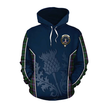 Tartan Vibes Clothing Russell Tartan Cotton Hoodie with Family Crest and Scottish Thistle Vibes Sport Style