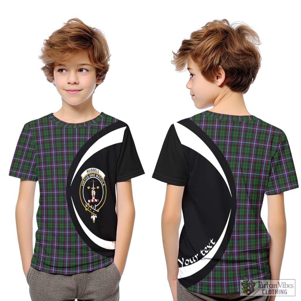 Russell Tartan Kid T-Shirt with Family Crest Circle Style Youth XL Size14 - Tartan Vibes Clothing