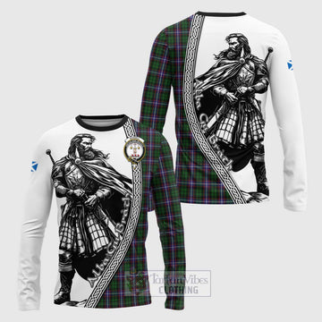 Russell Tartan Clan Crest Long Sleeve T-Shirt with Highlander Warrior Celtic Style Unisex - Tartan Vibes Clothing