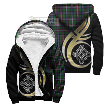Russell Tartan Sherpa Hoodie with Family Crest and Celtic Symbol Style Unisex S - Tartan Vibes Clothing