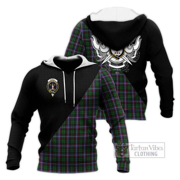 Russell Tartan Knitted Hoodie with Family Crest and Military Logo Style Unisex Knitted Pullover Hoodie - Tartan Vibes Clothing