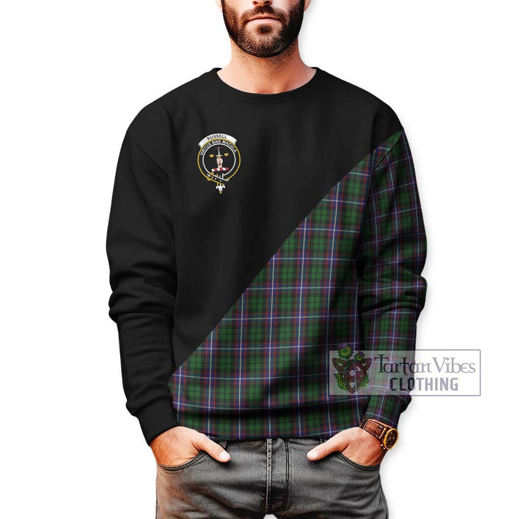 Russell Tartan Sweatshirt with Family Crest and Military Logo Style Unisex - Tartan Vibes Clothing