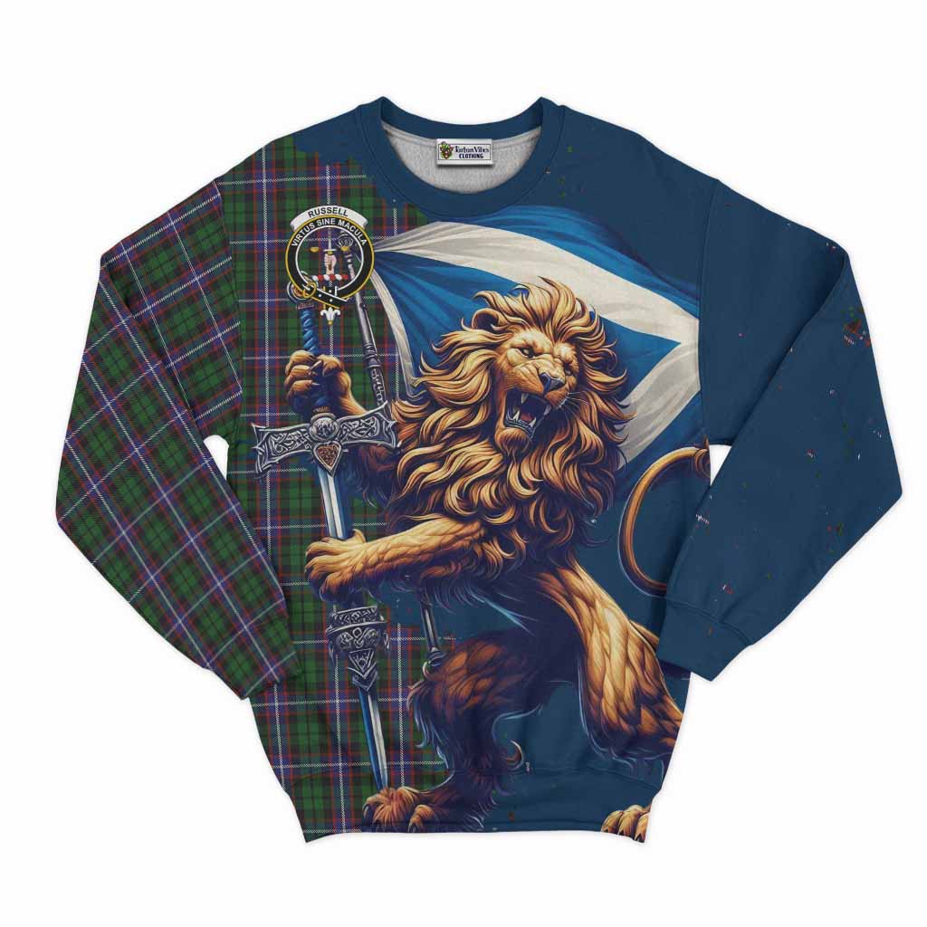 Russell Tartan Family Crest Sweatshirt with Scottish Majestic Lion Unisex - Tartan Vibes Clothing