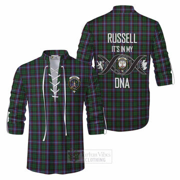 Russell Tartan Ghillie Kilt Shirt with Family Crest DNA In Me Style Men - Tartan Vibes Clothing