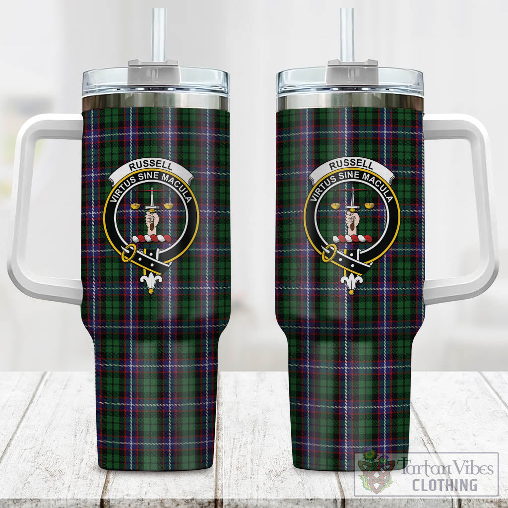 Russell Tartan Tumbler with Handle with Family Crest One Size 40 OZ - Tartan Vibes Clothing