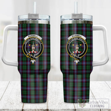 Russell Tartan Tumbler with Handle with Family Crest One Size 40 OZ - Tartan Vibes Clothing