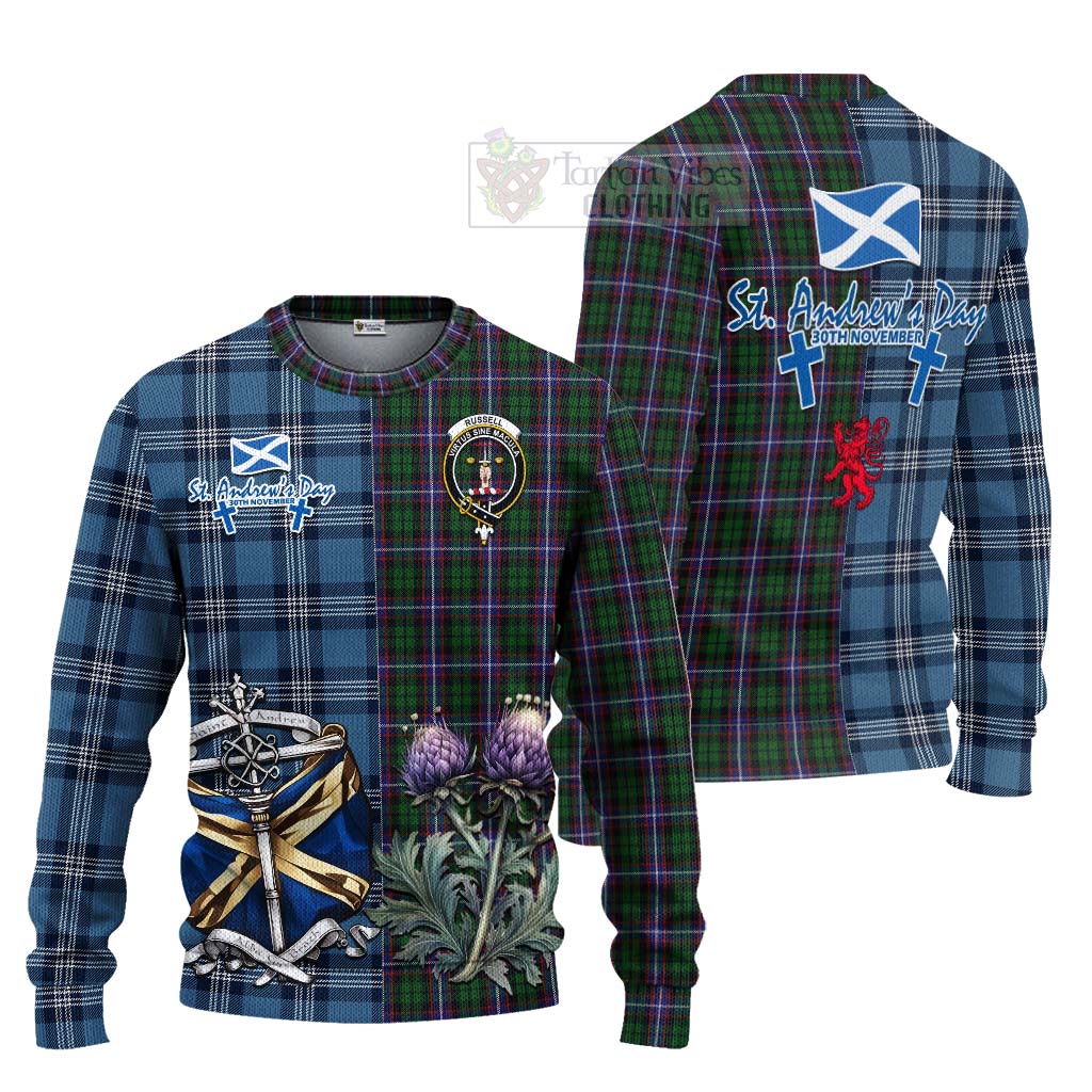 Russell Tartan Knitted Sweater Happy St. Andrew's Day Half Tartan Style Unisex - Tartan Vibes Clothing
