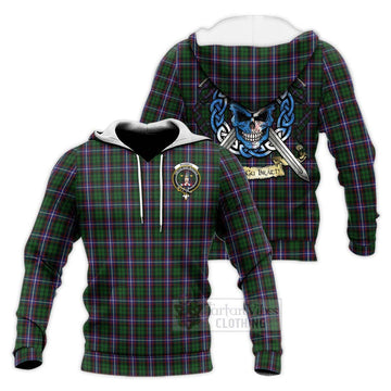 Russell Tartan Knitted Hoodie with Family Crest Celtic Skull Style Unisex Knitted Pullover Hoodie - Tartan Vibes Clothing