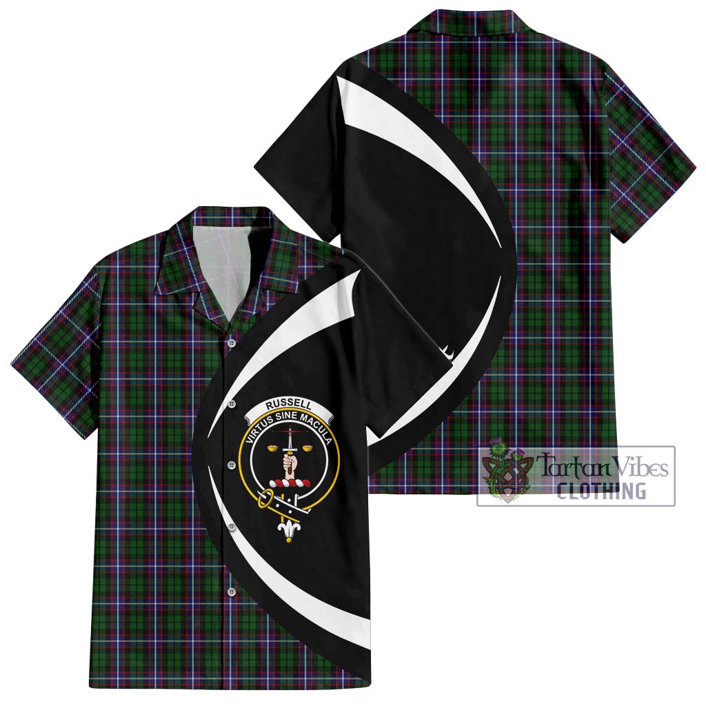 Russell Tartan Hawaiian Shirt with Family Crest Circle Style Kid - Tartan Vibes Clothing