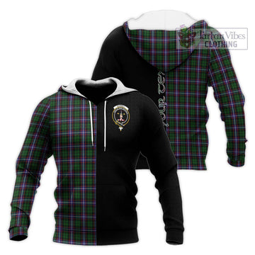 Russell Tartan Knitted Hoodie with Family Crest and Half Of Me Style Unisex Knitted Pullover Hoodie - Tartan Vibes Clothing