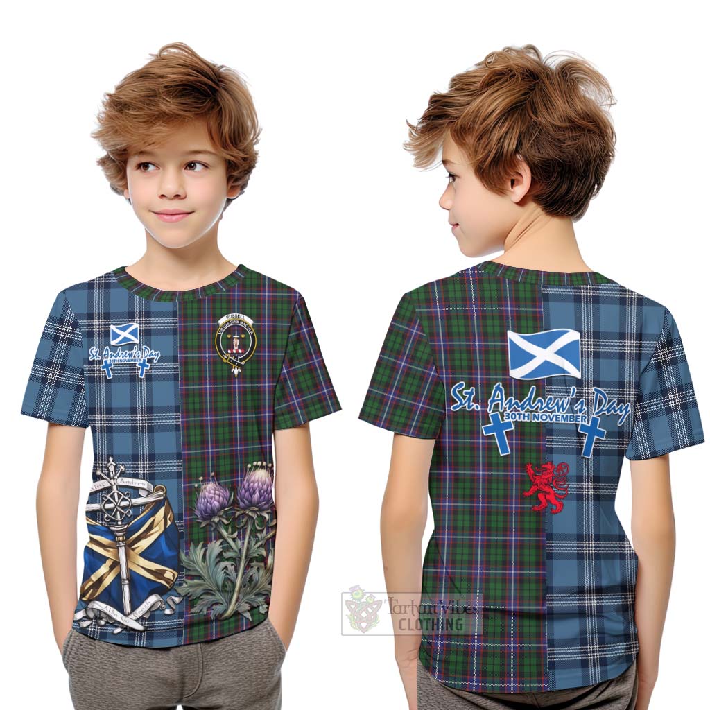 Russell Tartan Kid T-Shirt Happy St. Andrew's Day Half Tartan Style Youth XL Size14 - Tartan Vibes Clothing