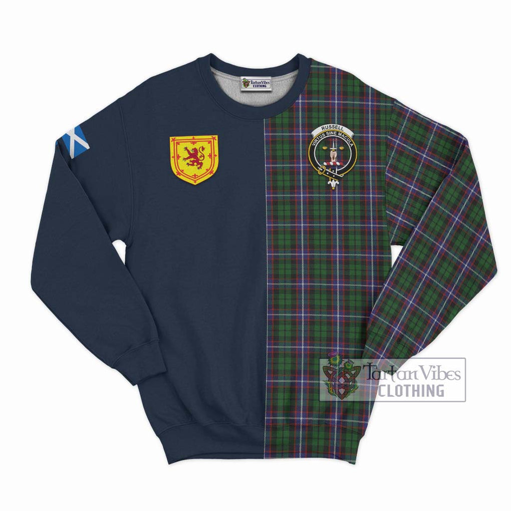 Russell Tartan Sweatshirt Alba with Scottish Lion Royal Arm Half Style Unisex - Tartan Vibes Clothing