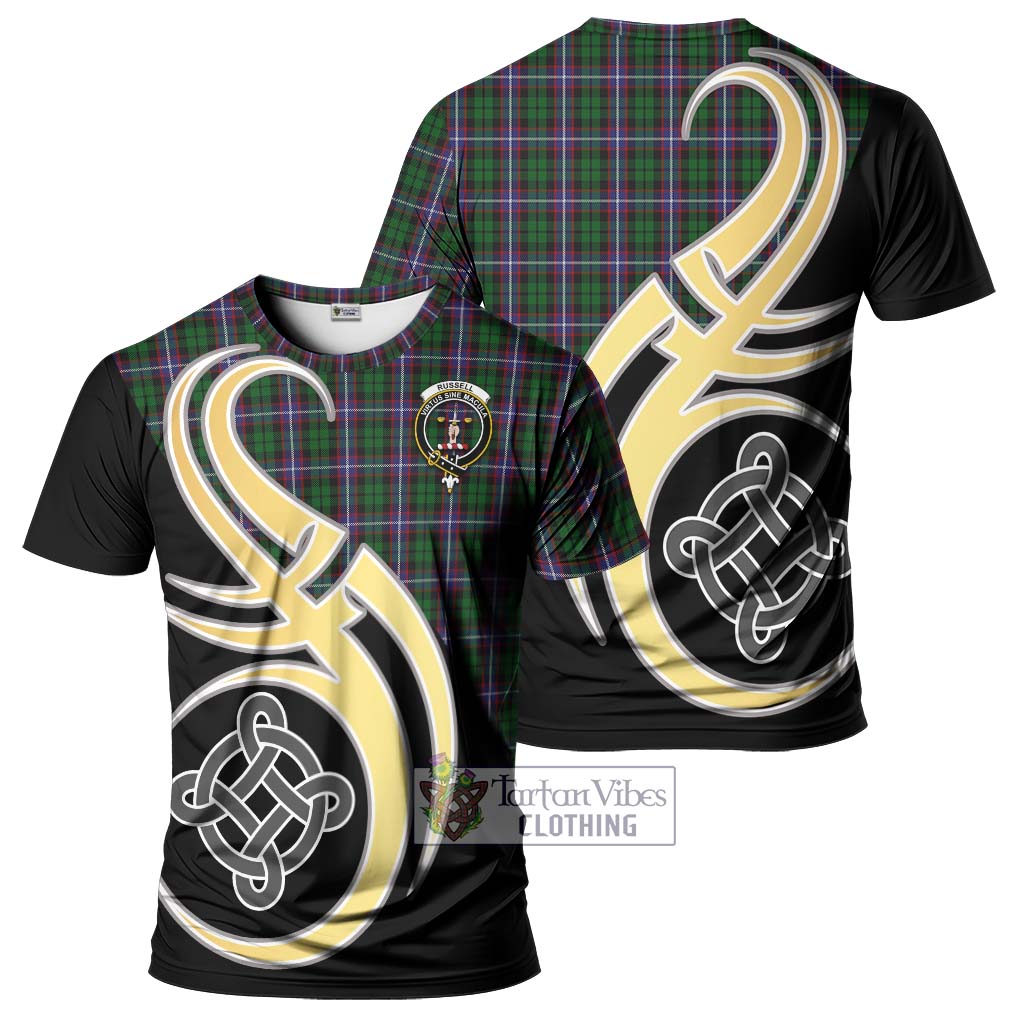 Russell Tartan T-Shirt with Family Crest and Celtic Symbol Style Kid's Shirt - Tartan Vibes Clothing