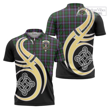 Russell Tartan Zipper Polo Shirt with Family Crest and Celtic Symbol Style Unisex - Tartan Vibes Clothing