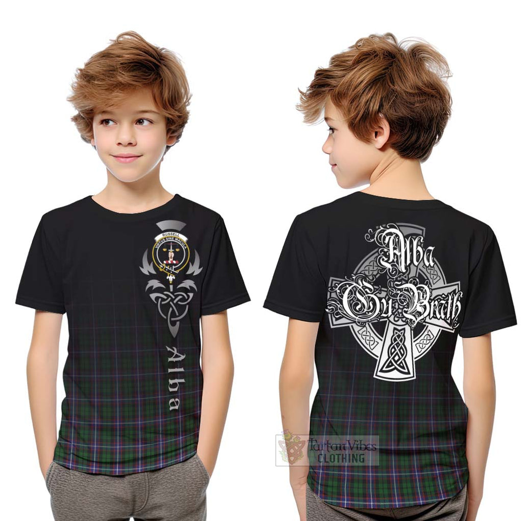 Russell Tartan Kid T-Shirt Featuring Alba Gu Brath Family Crest Celtic Inspired Youth XL Size14 - Tartan Vibes Clothing