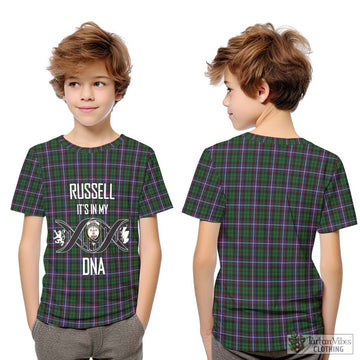 Russell Tartan Kid T-Shirt with Family Crest DNA In Me Style Youth XL Size14 - Tartan Vibes Clothing