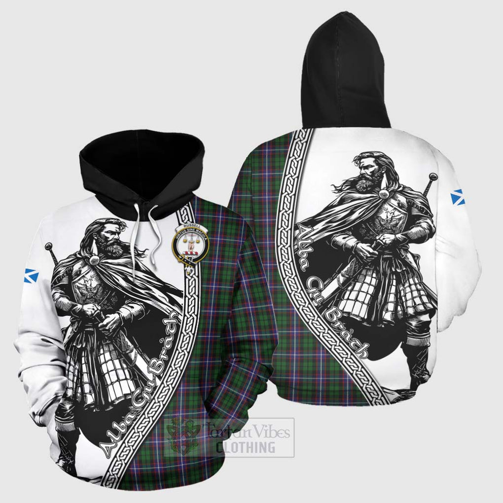 Russell Tartan Clan Crest Hoodie with Highlander Warrior Celtic Style Zip Hoodie - Tartan Vibes Clothing