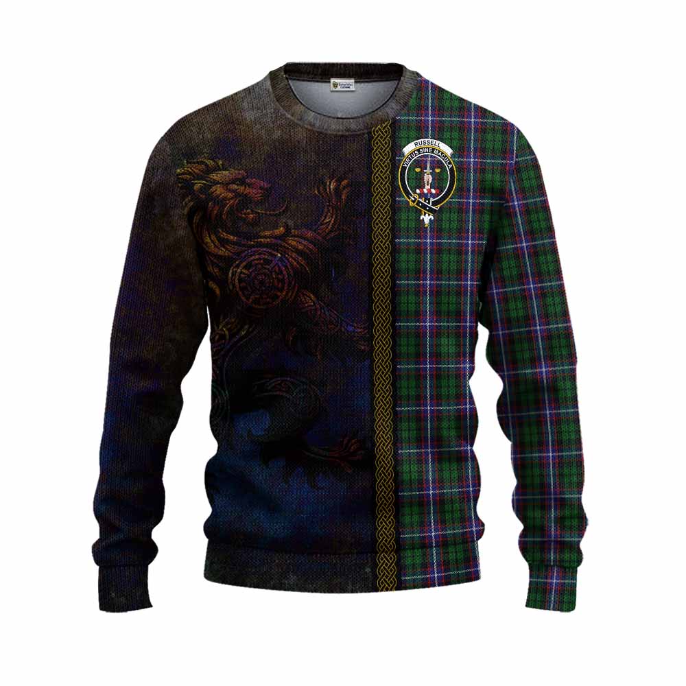Russell Tartan Family Crest Knitted Sweater Alba Gu Brath Be Brave Lion Ancient Style Unisex - Tartan Vibes Clothing