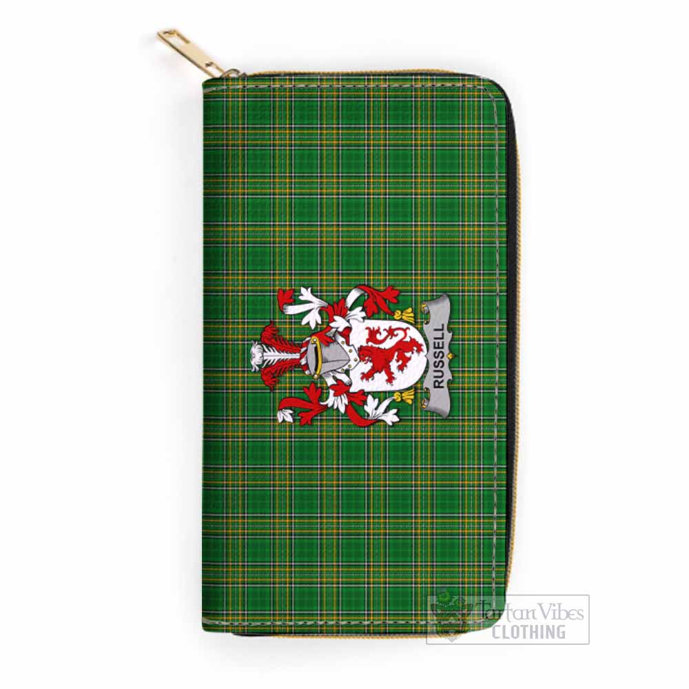 Tartan Vibes Clothing Russell Irish Clan Tartan Women's Leather Wallet with Coat of Arms