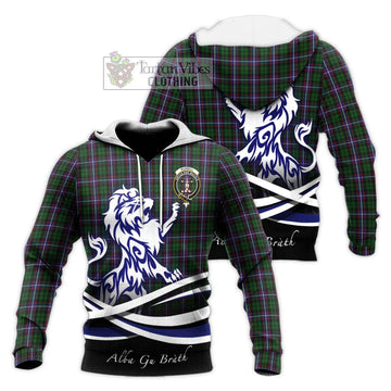 Russell Tartan Knitted Hoodie with Alba Gu Brath Regal Lion Emblem Unisex Knitted Pullover Hoodie - Tartan Vibes Clothing