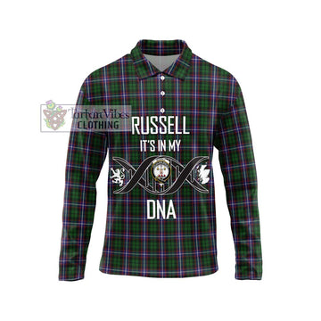 Russell Tartan Long Sleeve Polo Shirt with Family Crest DNA In Me Style Unisex - Tartan Vibes Clothing