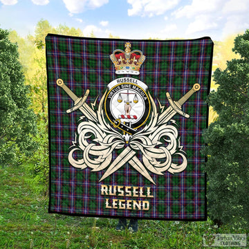 Russell Tartan Quilt with Clan Crest and the Golden Sword of Courageous Legacy