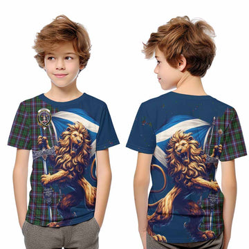 Russell Tartan Family Crest Kid T-Shirt with Scottish Majestic Lion Youth XL Size14 - Tartan Vibes Clothing