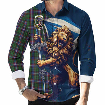 Russell Tartan Family Crest Long Sleeve Button Shirt with Scottish Majestic Lion Men's Shirt S - Tartan Vibes Clothing
