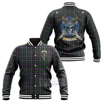 Russell Tartan Baseball Jacket with Family Crest Celtic Skull Style Unisex - Tartan Vibes Clothing