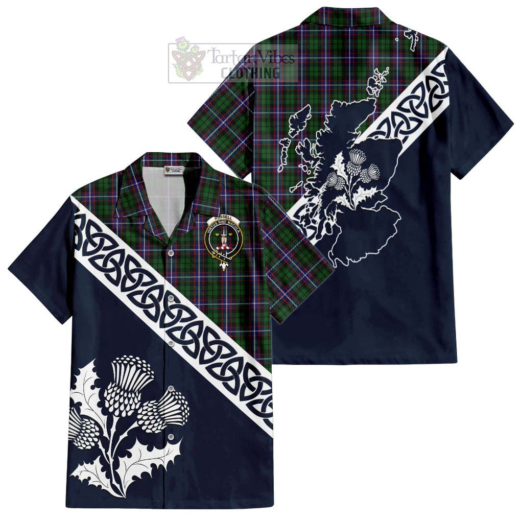 Russell Tartan Hawaiian Shirt Featuring Thistle and Scotland Map Kid - Tartan Vibes Clothing