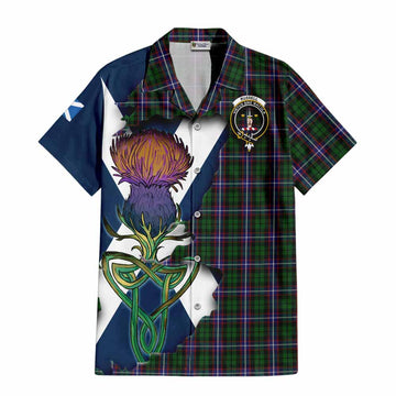 Tartan Vibes Clothing Russell Tartan Family Crest Short Sleeve Button Shirt Scottish Thistle Celtic Inspired