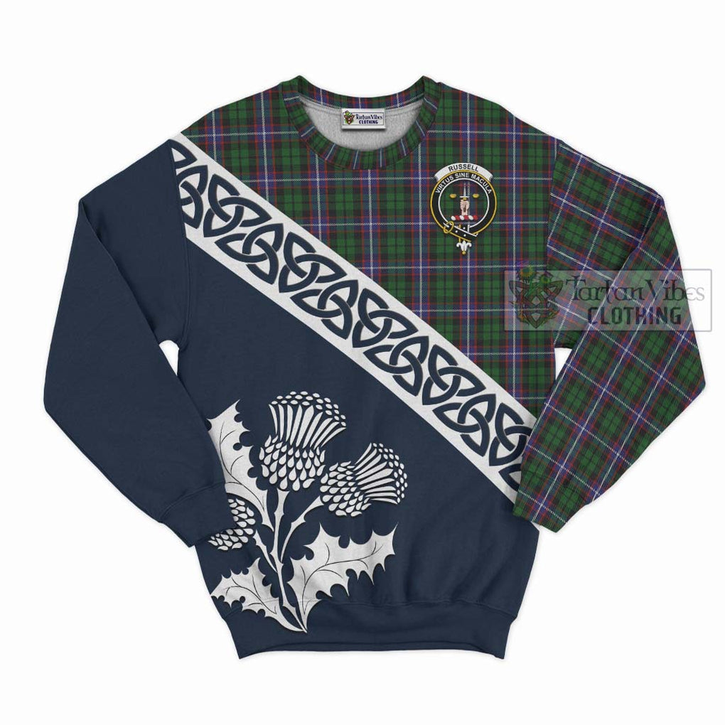 Russell Tartan Sweatshirt Featuring Thistle and Scotland Map Unisex - Tartan Vibes Clothing