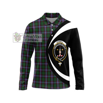 Russell Tartan Long Sleeve Polo Shirt with Family Crest Circle Style Unisex - Tartan Vibes Clothing