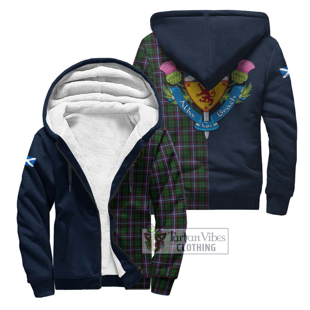 Russell Tartan Sherpa Hoodie Alba with Scottish Lion Royal Arm Half Style Unisex S - Tartan Vibes Clothing