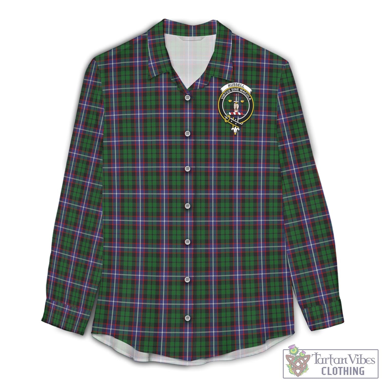 Russell Tartan Women's Casual Shirt with Family Crest Female - Tartan Vibes Clothing