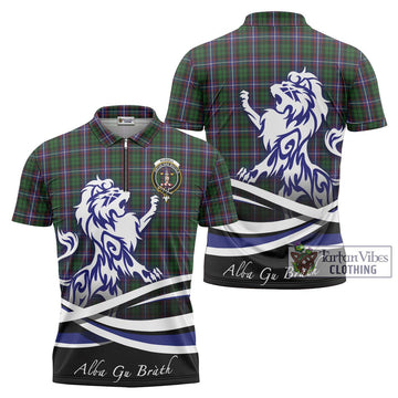 Russell Tartan Zipper Polo Shirt with Alba Gu Brath Regal Lion Emblem Unisex - Tartan Vibes Clothing