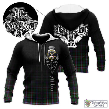 Russell Tartan Knitted Hoodie Featuring Alba Gu Brath Family Crest Celtic Inspired Unisex - Tartan Vibes Clothing