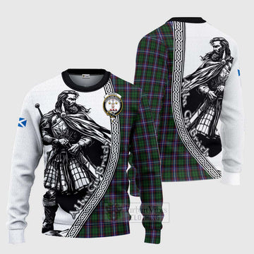 Russell Tartan Clan Crest Knitted Sweater with Highlander Warrior Celtic Style Unisex - Tartan Vibes Clothing