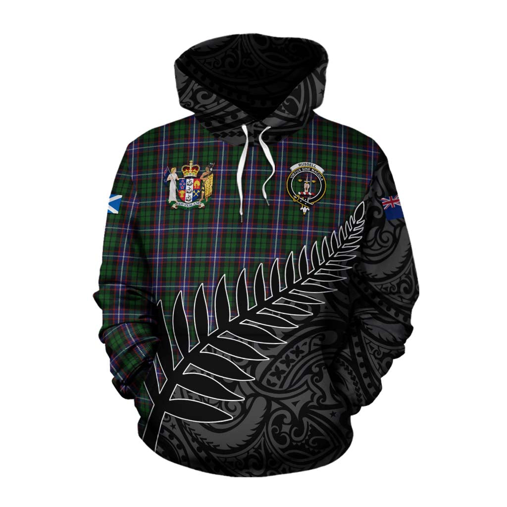 Tartan Vibes Clothing Russell Crest Tartan Cotton Hoodie with New Zealand Silver Fern Half Style