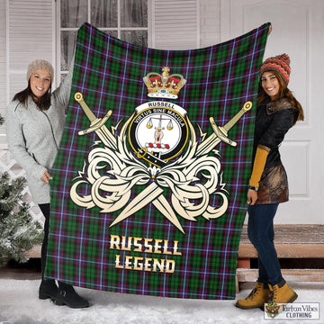 Russell Tartan Blanket with Clan Crest and the Golden Sword of Courageous Legacy