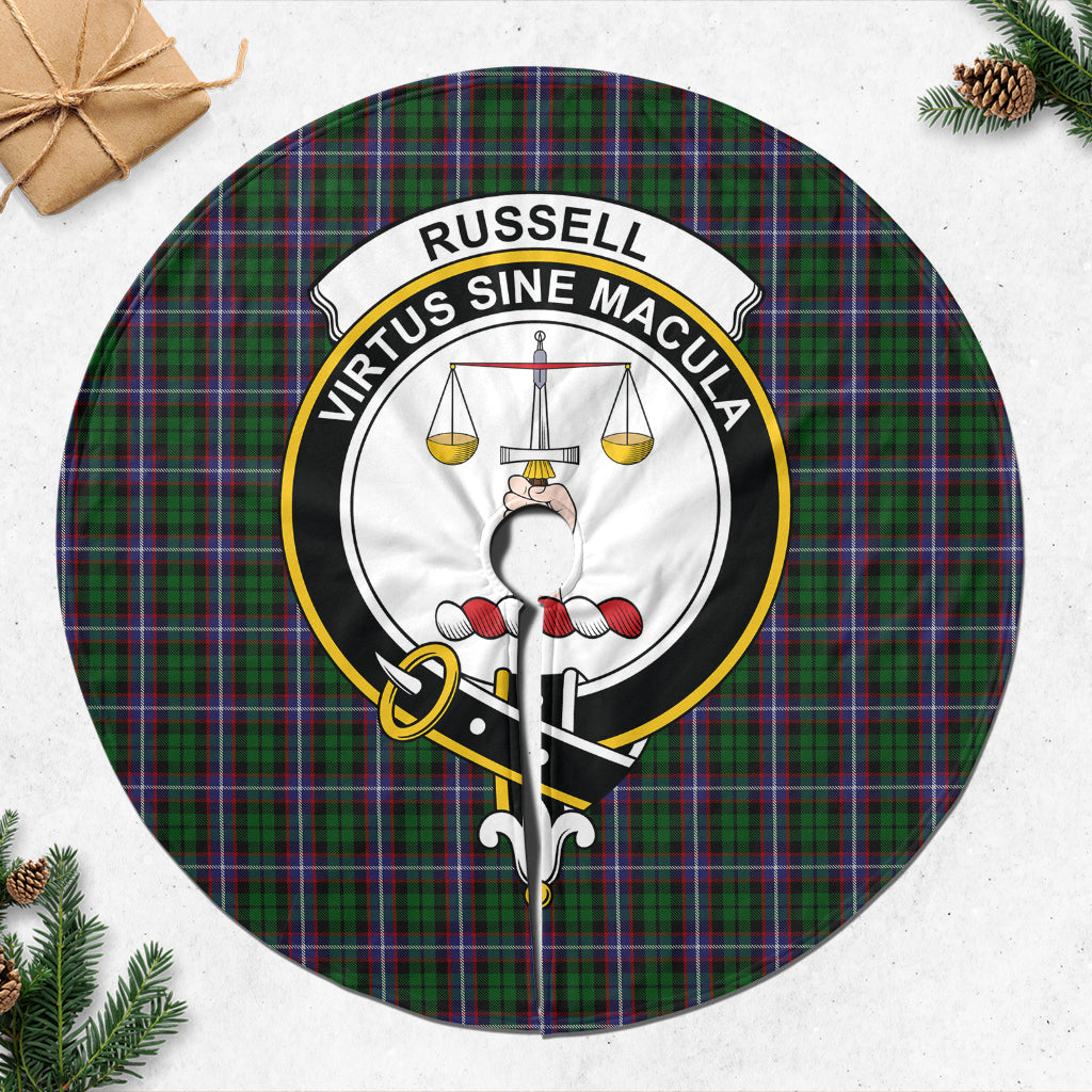 Russell Tartan Christmas Tree Skirt with Family Crest 47*47 inch - Tartan Vibes Clothing