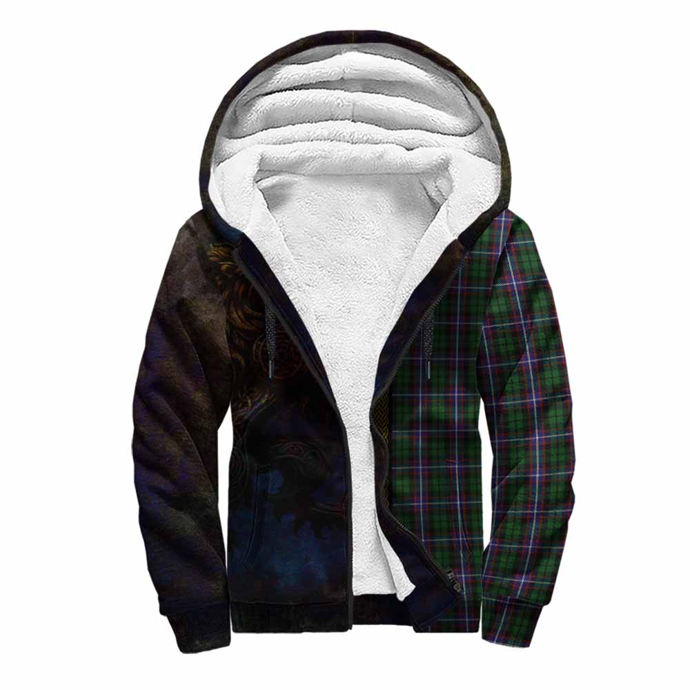 Tartan Vibes Clothing Russell Tartan Family Crest Sherpa Hoodie Alba Gu Brath Be Brave Lion Ancient Style