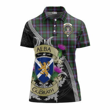 Russell Tartan Family Crest Women's Polo Shirt Lion Rampant Royal Thistle Shield Celtic Inspired Women - Tartan Vibes Clothing