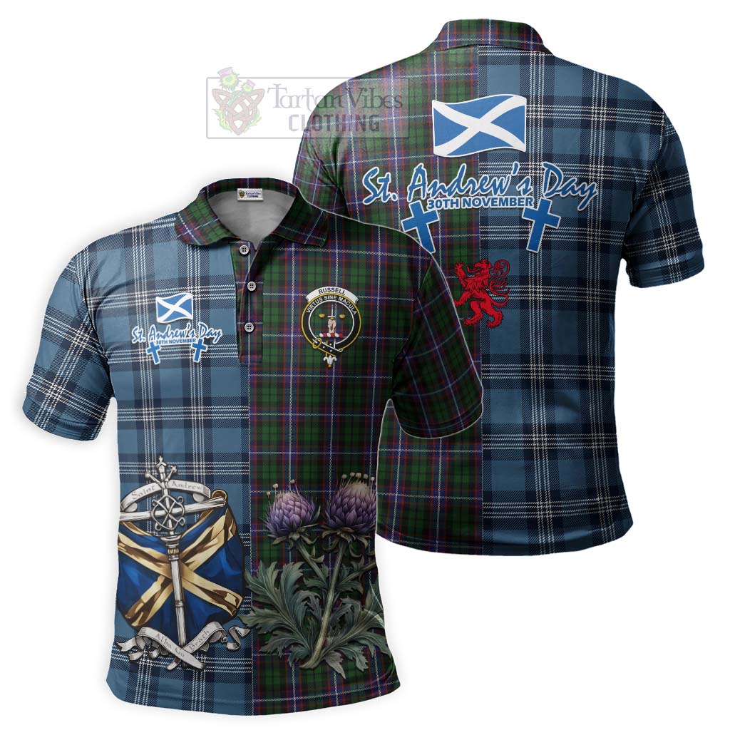 Russell Tartan Polo Shirt Happy St. Andrew's Day Half Tartan Style Kid - Tartan Vibes Clothing