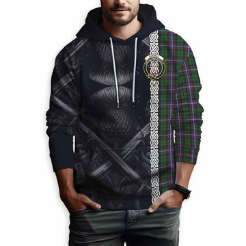 Russell Tartan Hoodie with Family Crest Cross Sword Thistle Celtic Vibes Pullover Hoodie - Tartan Vibes Clothing