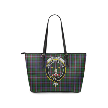 Russell Tartan Leather Tote Bag with Family Crest