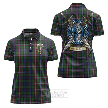 Russell Tartan Women's Polo Shirt with Family Crest Celtic Skull Style Women - Tartan Vibes Clothing