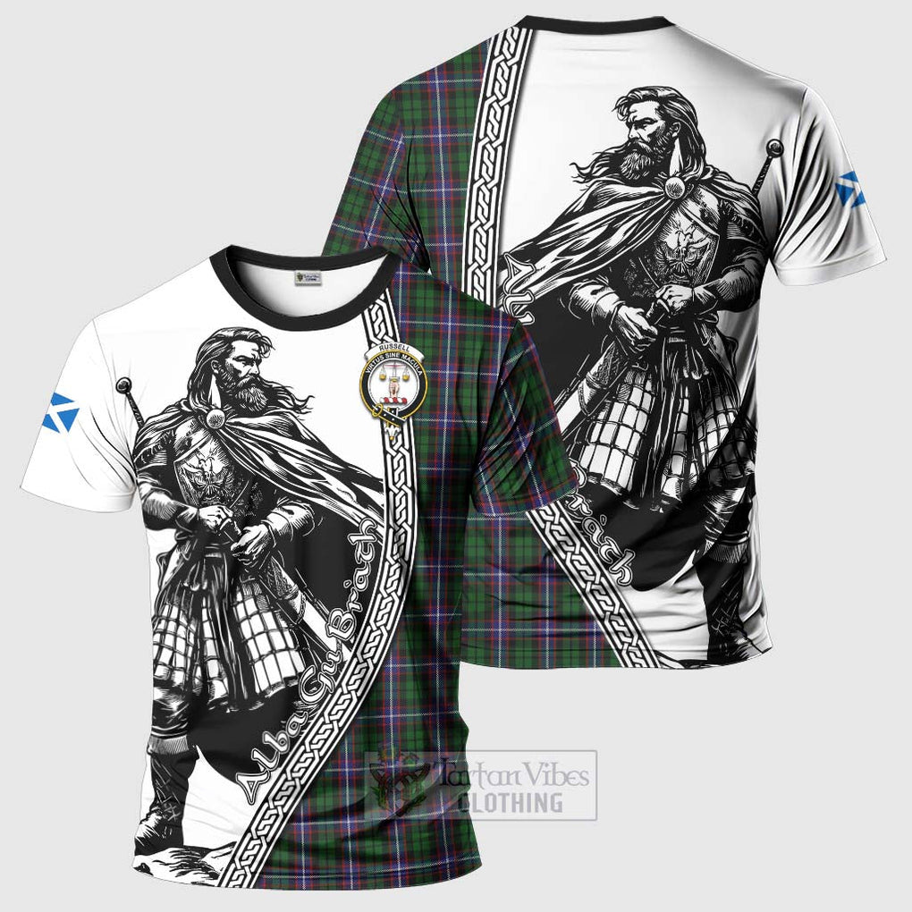 Russell Tartan Clan Crest T-Shirt with Highlander Warrior Celtic Style Kid's Shirt - Tartan Vibes Clothing