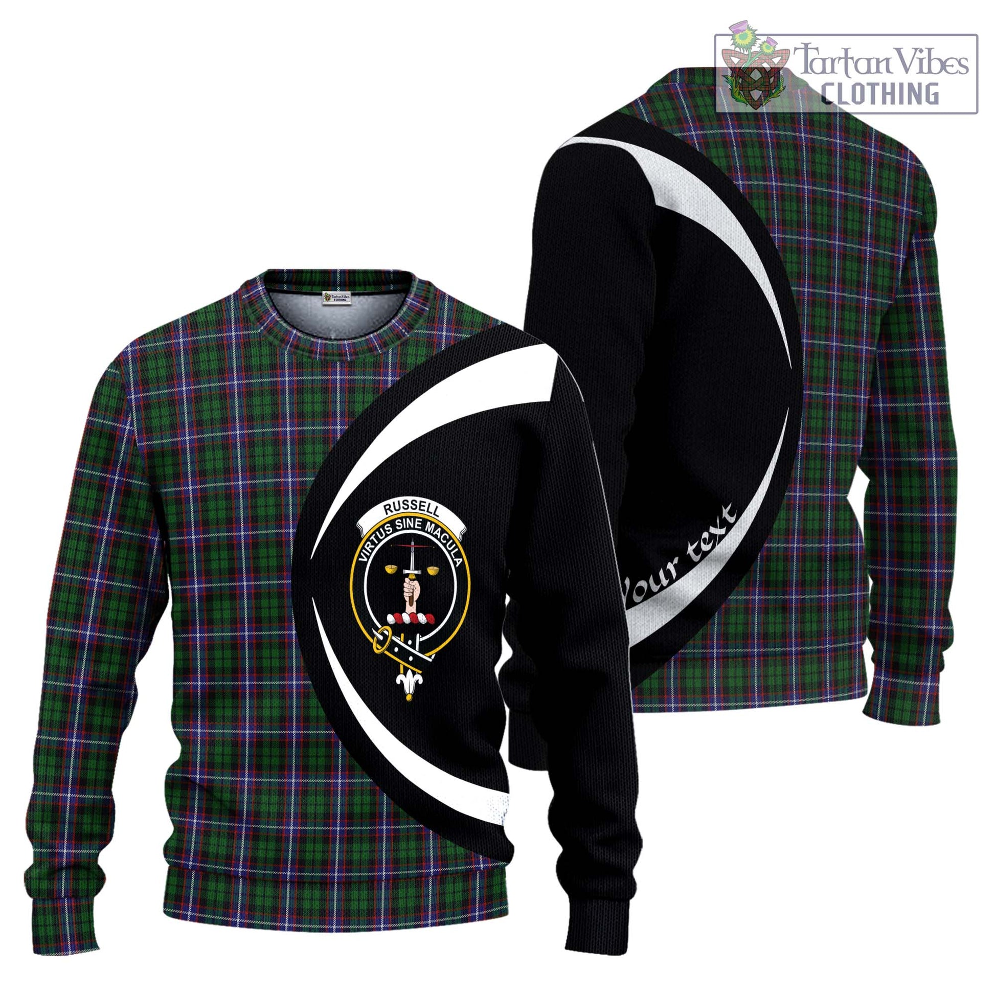 Russell Tartan Ugly Sweater with Family Crest Circle Style Unisex - Tartan Vibes Clothing