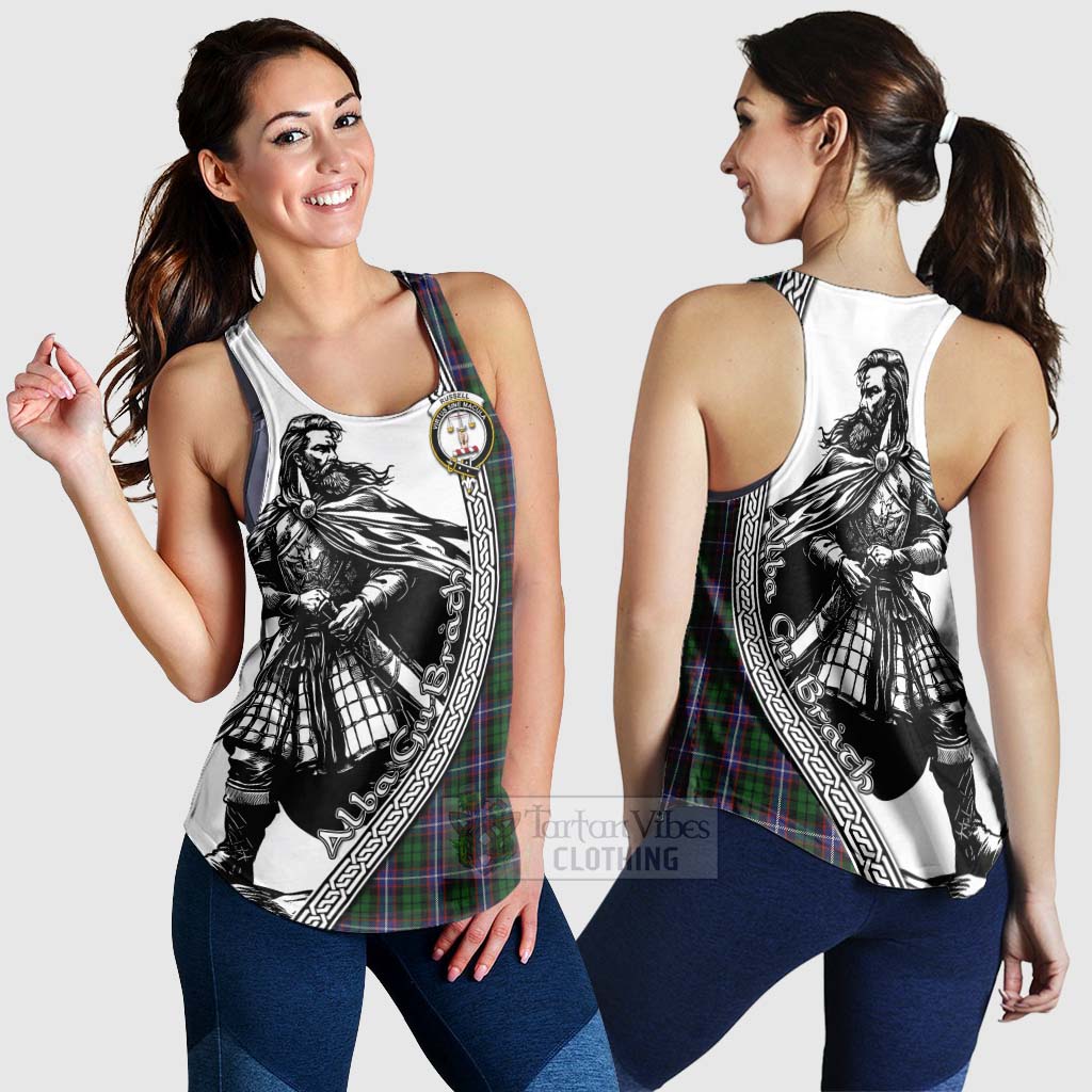 Russell Tartan Clan Crest Women's Racerback Tanks with Highlander Warrior Celtic Style 4XL - Tartan Vibes Clothing